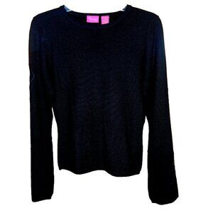 Thalia Sodi Black Wool Blend Sweater M Floral Lace Inserts Gothic Chic Pullover